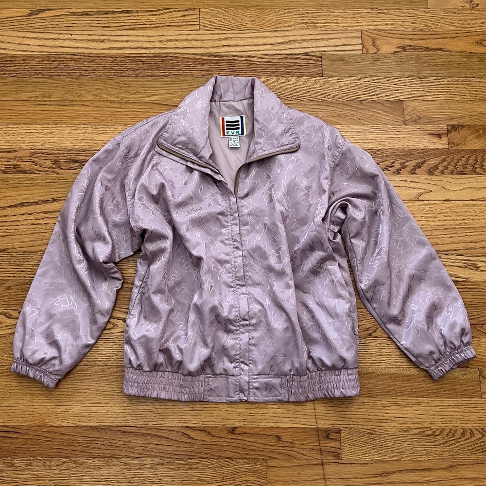 80s Lilac Light Purple Floral Windbreaker Jacket